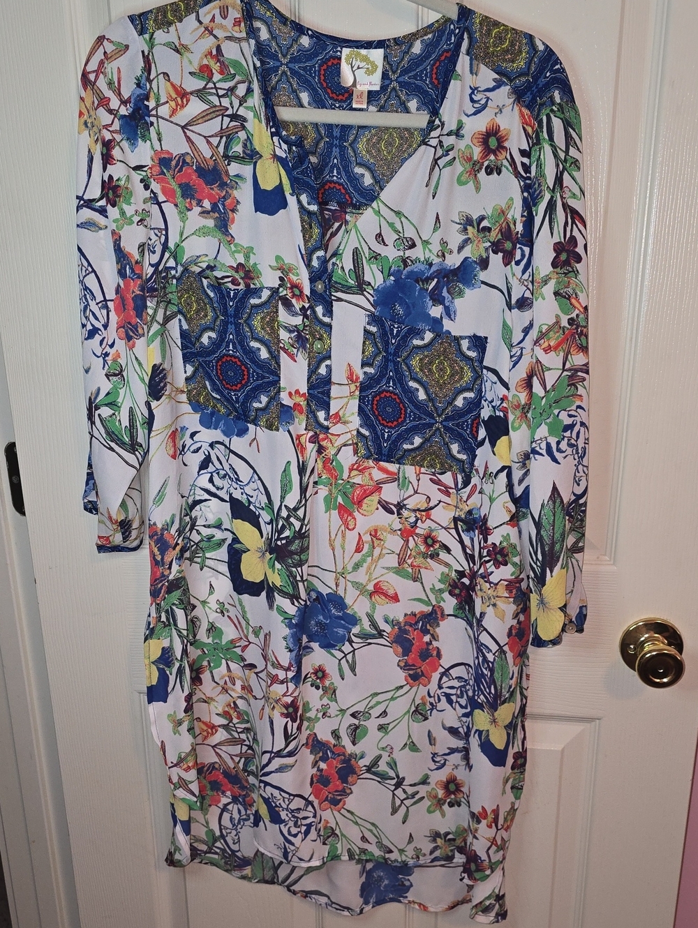 fig and flower Blue Paisley Print Tunic with Coral Accents